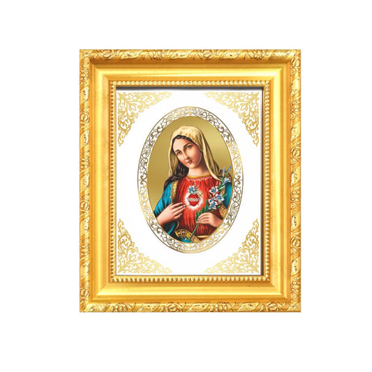 Mother Mary Divine Compassion & Grace Sacred Christian Royal Tabletop Frame in 24K Gold Plated Foil