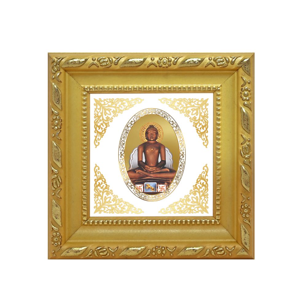 Lord Mahavir | Divine Jain Tirthankar Royal Tabletop Photo Frame in 24K Gold Plated Foil