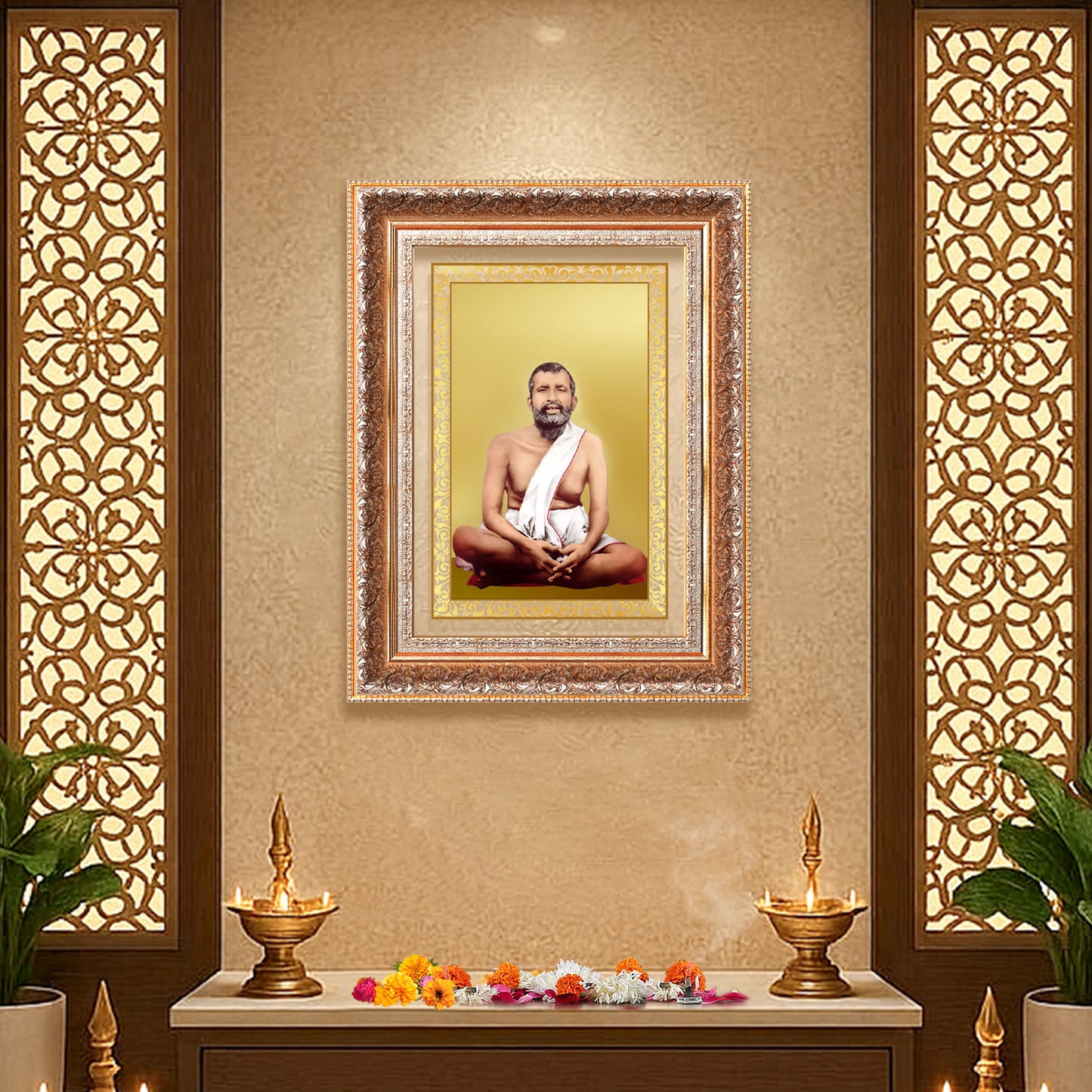 Sri Ramakrishna Paramahamsa | Enlightened Mystic of Bhakti & Vedanta Wall Photo Frame in 24K Gold Plated Foil