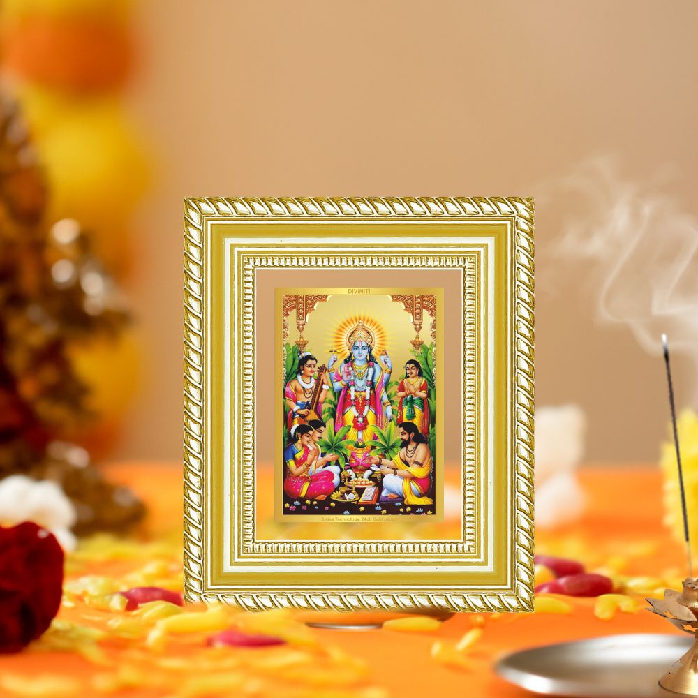 Diviniti 24K Gold Plated Satyanarayan Divine Table Top Frame for Home Mandir & Office Decor | Luxury Spiritual Gift