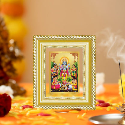Diviniti 24K Gold Plated Satyanarayan Divine Table Top Frame for Home Mandir & Office Decor | Luxury Spiritual Gift