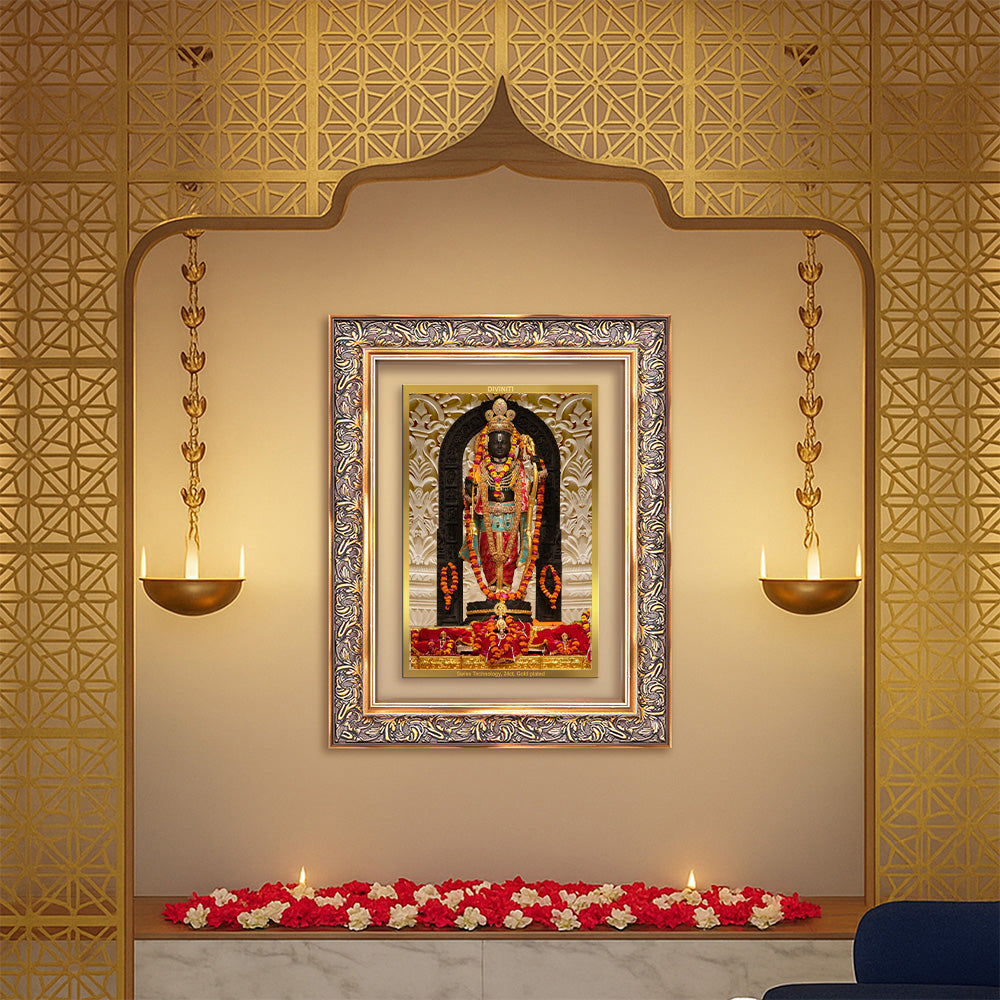 Diviniti 24K Gold Plated Ram Lalla (Classic) Divine Wall Frame for Home Mandir & Office Decor | Luxury Spiritual Gift