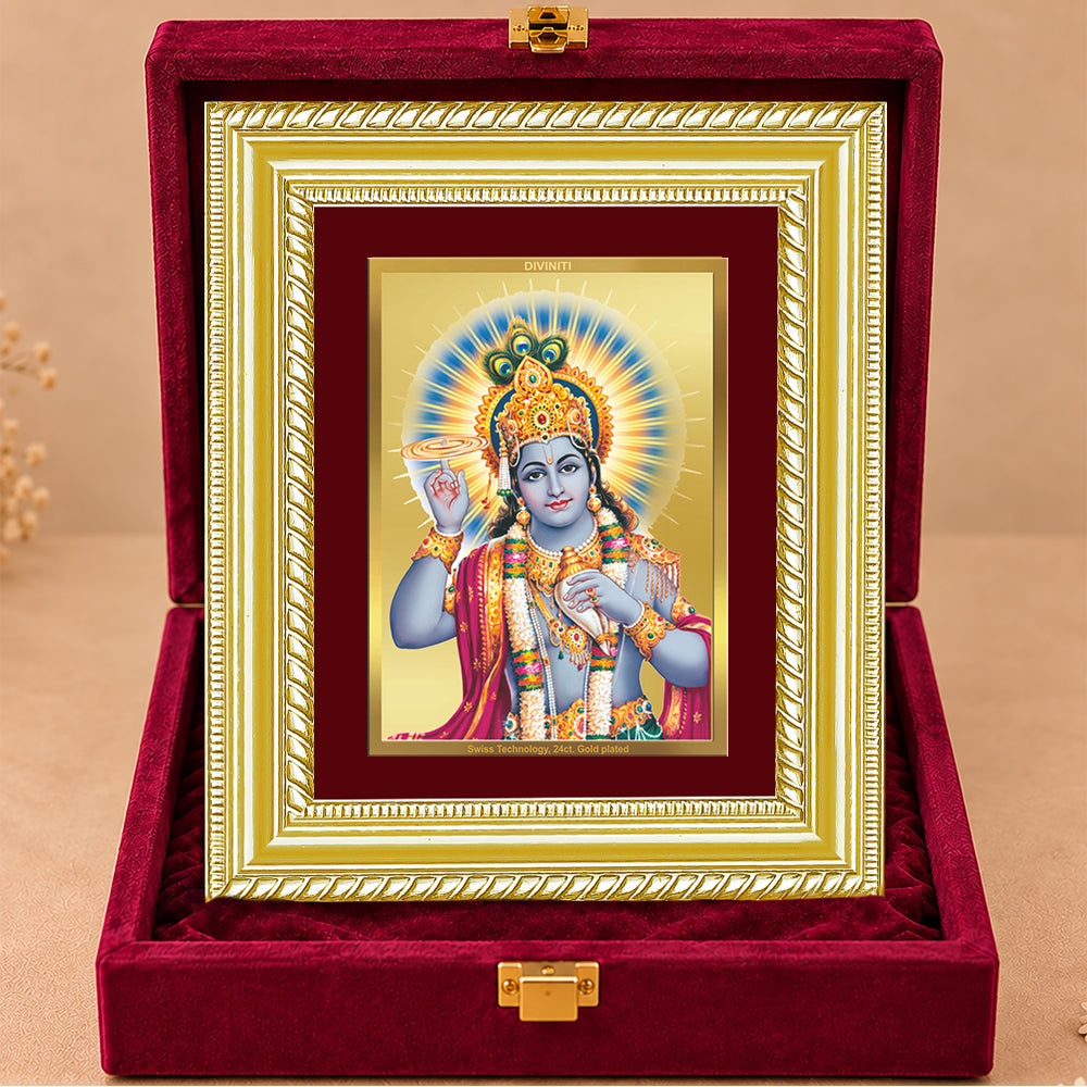 24K Gold-Plated Lord Vishnu Frame | Premium Gift Box | 21.5x17.5 CM