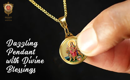 DIVINITI 24K Gold Plated Durga & Mata Ka Darbar 22MM Double Sided Pendant For Men, Women & Kids