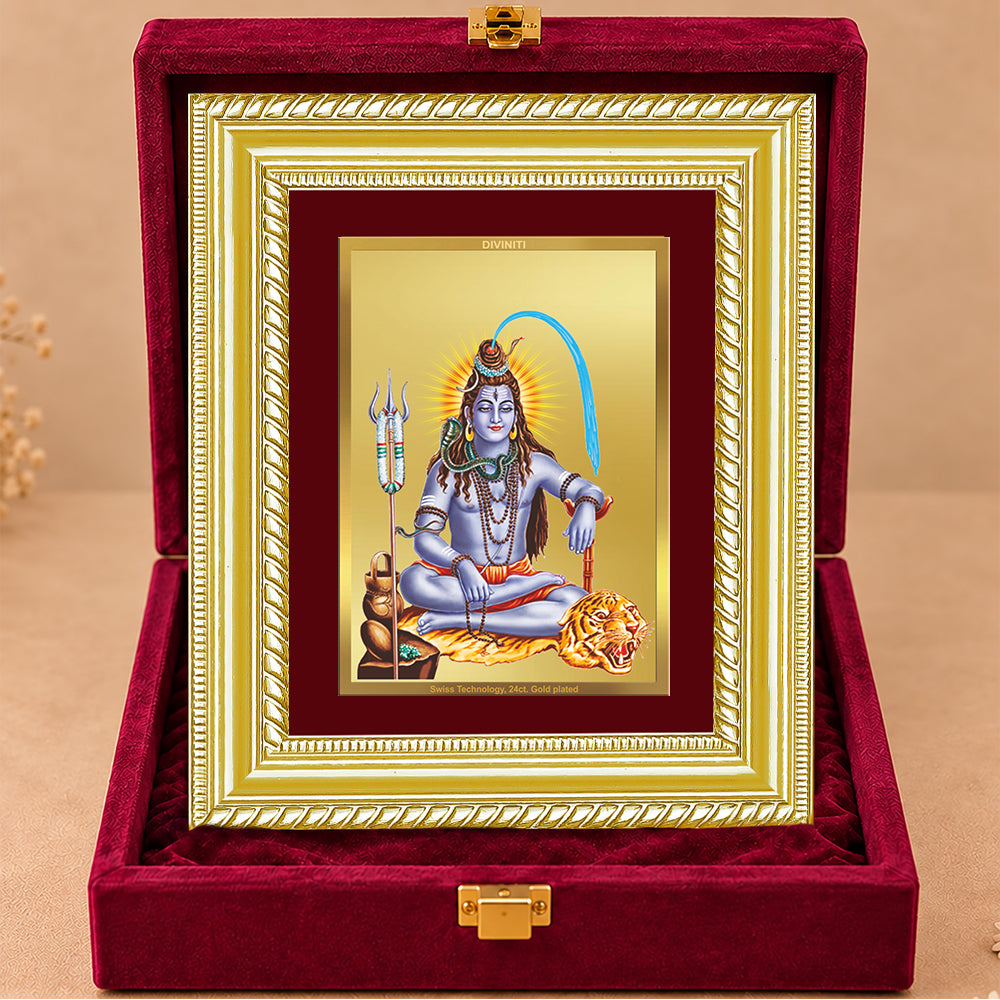 24K Gold-Plated Lord Shiva Frame | Premium Gift Box | 21.5x17.5 CM
