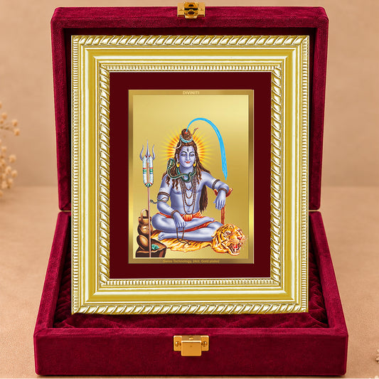 24K Gold-Plated Lord Shiva Frame | Premium Gift Box | 21.5x17.5 CM