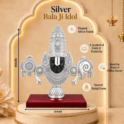999 Silver-Plated Lord Tirupati Balaji Idol | Premium Gift Box | 19x20 CM