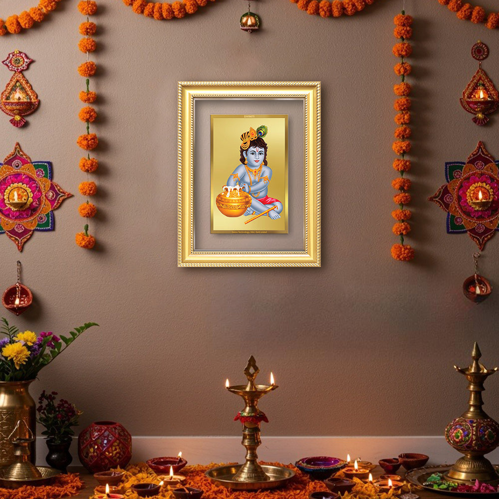 Diviniti 24K Gold Plated Bal Gopal Divine Wall Frame for Home Mandir & Office Decor | Luxury Spiritual Gift