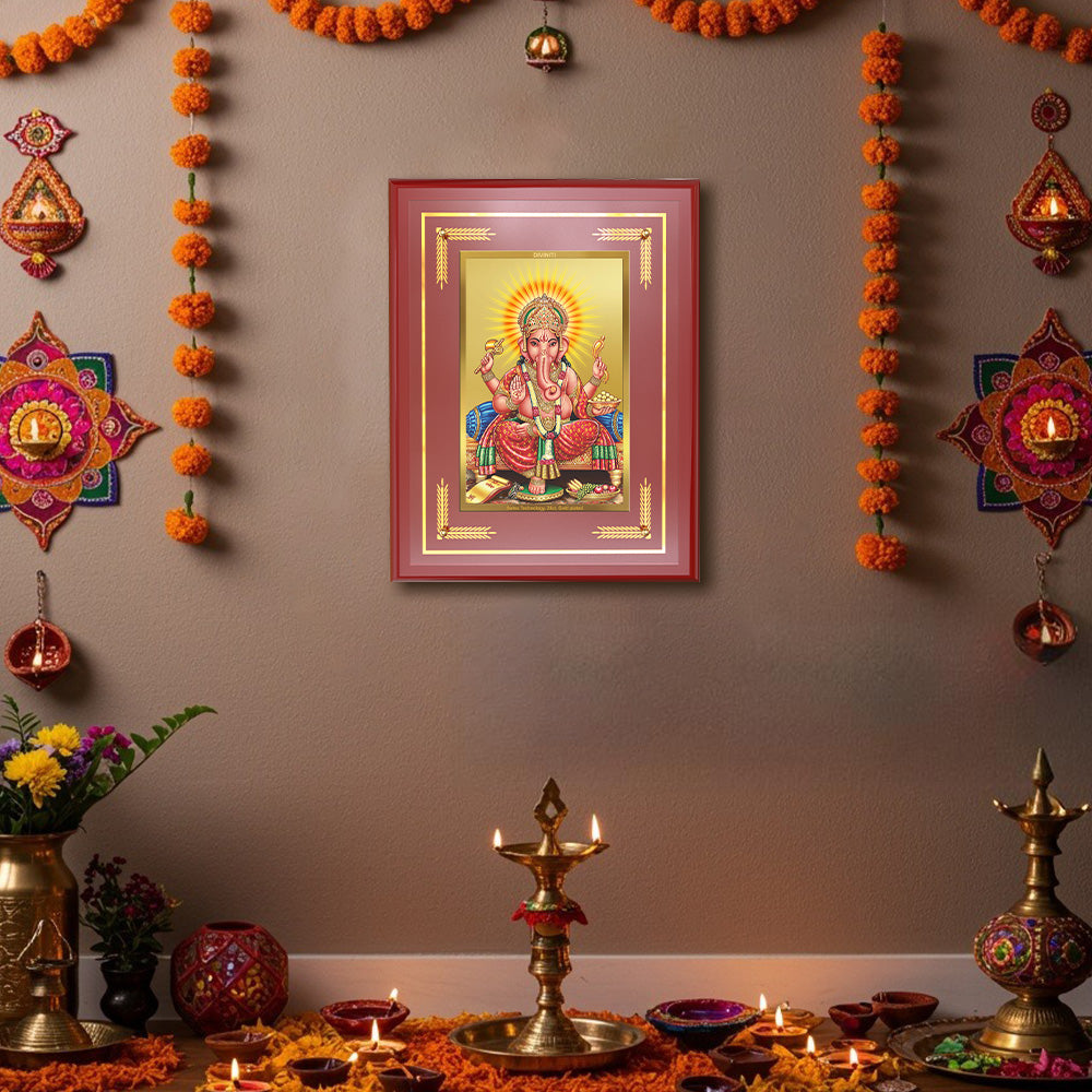 Diviniti 24K Gold Plated Lord Ganesha Blessing Tabletop Photo Frame | Wisdom, Success & Divine Grace