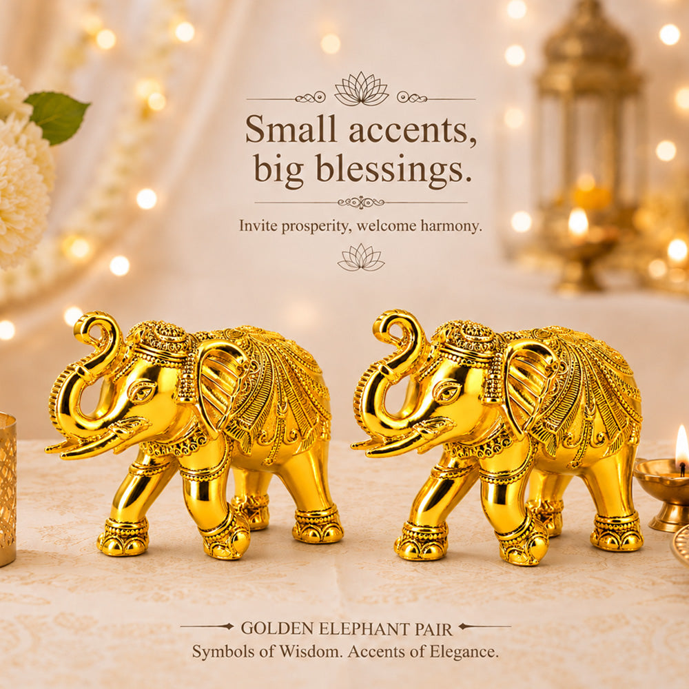 999 Gold-Plated Elephant Pair | Premium Gift Box | 10x13 CM