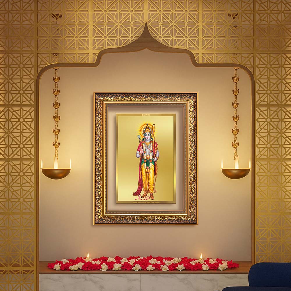 Diviniti 24K Gold Plated Ram Ji (Classic) Divine Wall Frame for Home Mandir & Office Decor | Luxury Spiritual Gift
