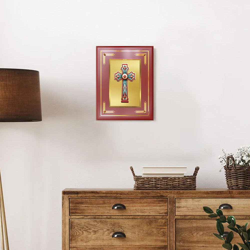 Holy Cross | Sacred Christian Cross Wall & Tabletop Photo Frame in 24K Gold Plated Foil