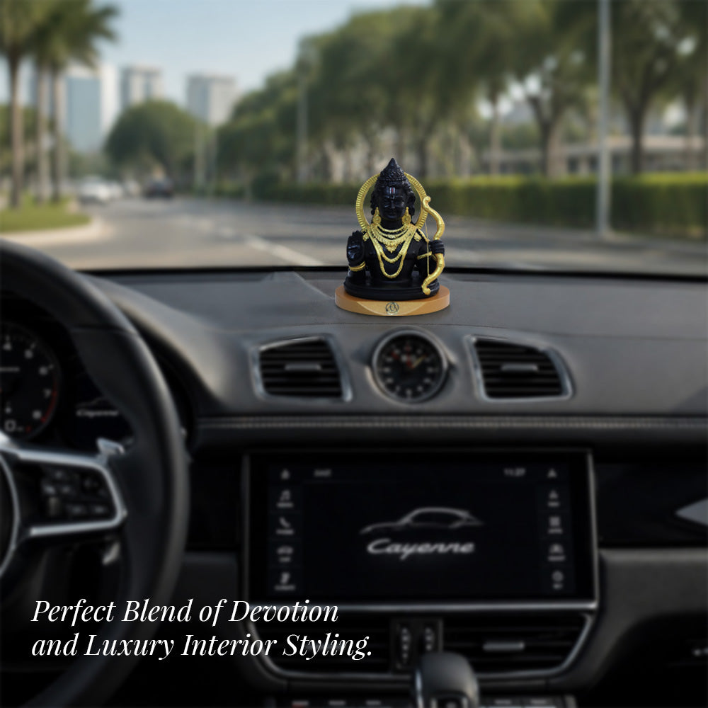 24K Gold-Plated Ram Lalla Resin Idol with Bow for Car Dashboard & Home Decor | Premium Gift Box | 8.5x7 CM
