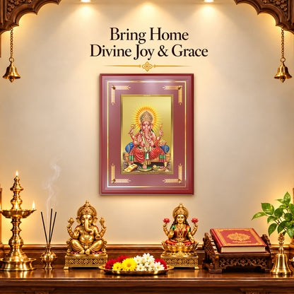 24K Gold-Plated Lord Ganesha MDF Frame | Premium Gift Box | 27x35 CM