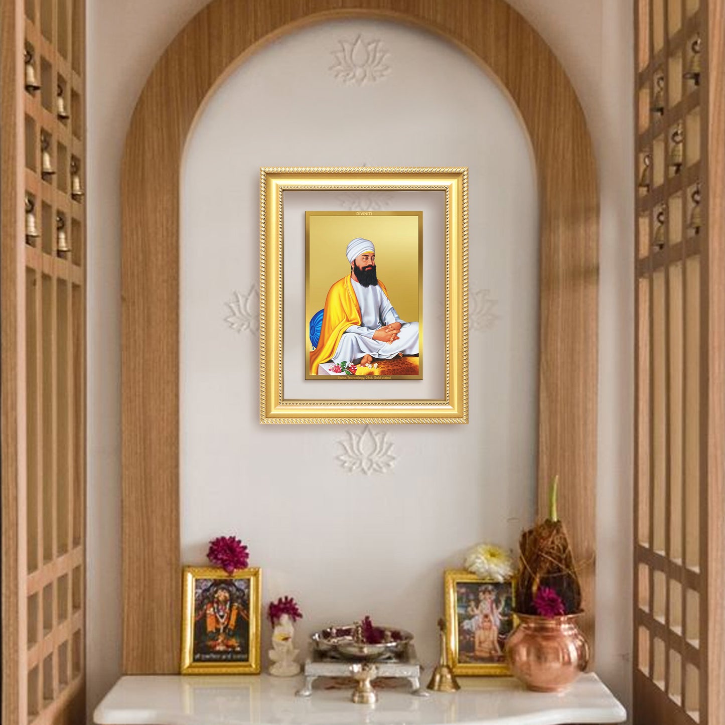 Diviniti 24K Gold Plated Guru Tegh Bahadur Sahib Ji (Classic) Sacred Sikh Wall Frame for Home Decor & Office Ambiance | Premium Spiritual Gift