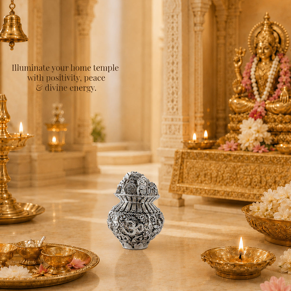 Diviniti 999 Silver Plated Antique Kuber Kalash With Gift Box  – A Symbol of Prosperity & Abundance