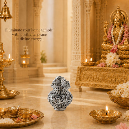 Diviniti 999 Silver Plated Antique Kuber Kalash With Gift Box  – A Symbol of Prosperity & Abundance