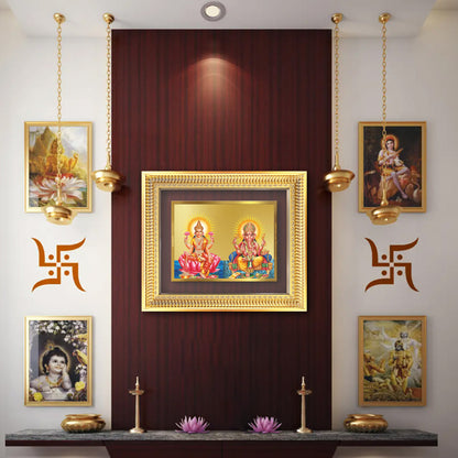 Diviniti 24K Gold Plated Lakshmi Ganesha (Classic) Divine Wall Frame for Home Mandir & Office Decor | Luxury Spiritual Gift