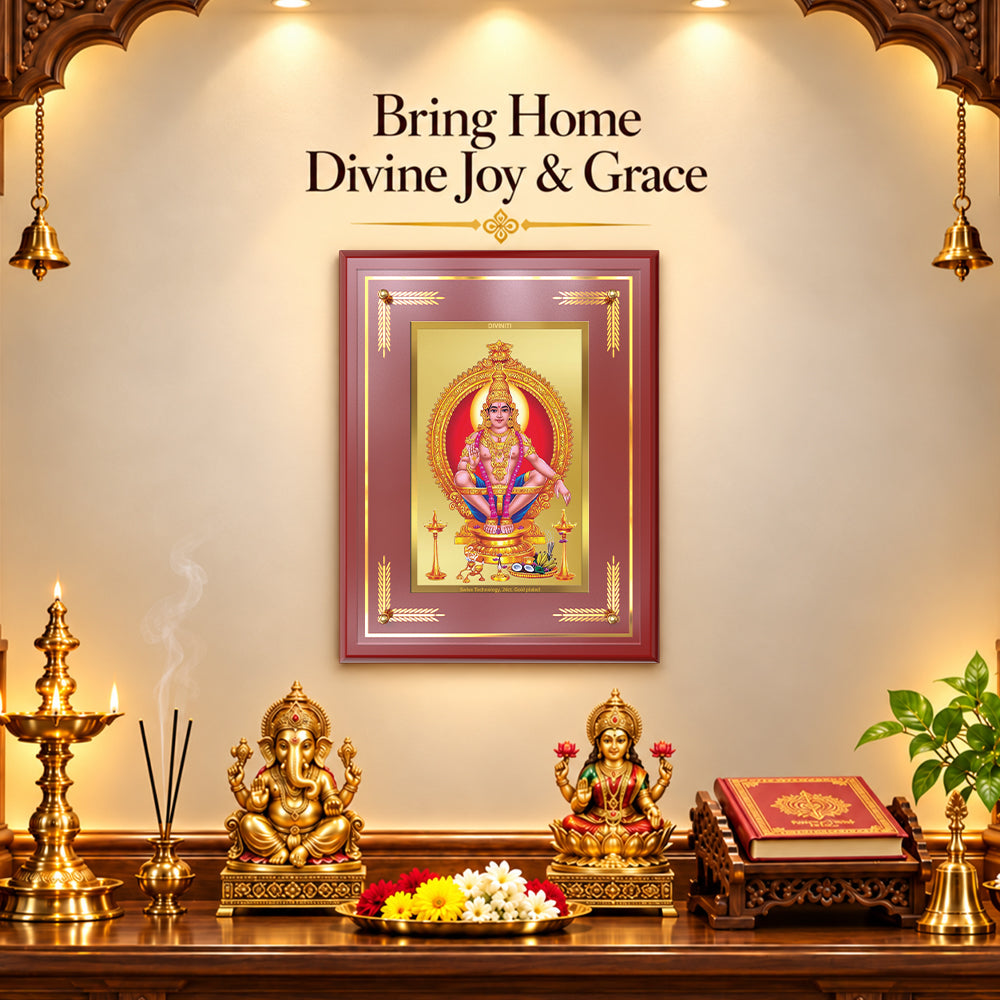 24K Gold-Plated Lord Ayyappan MDF Frame | Premium Gift Box | 27x35 CM