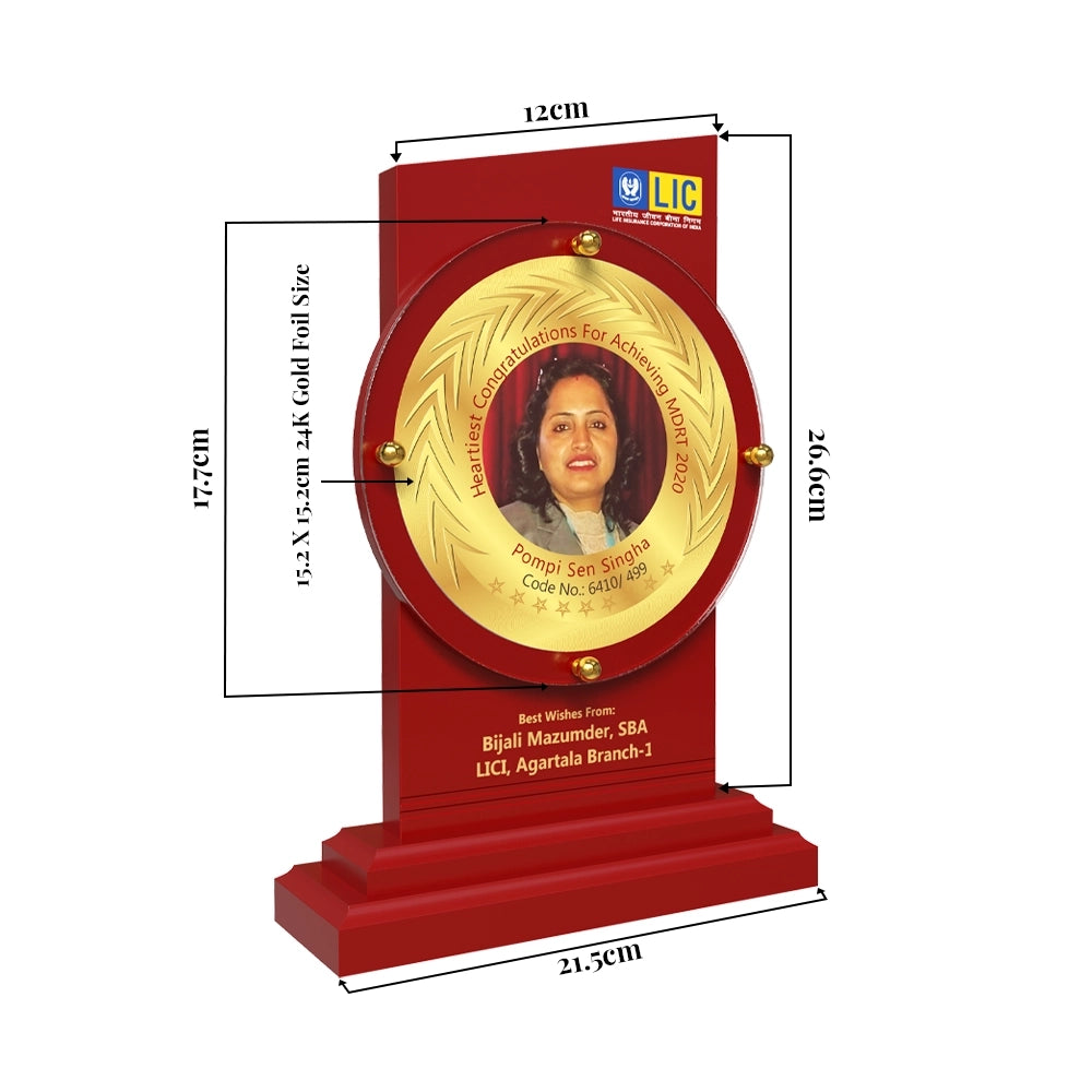Personalized MDF Trophy 24K Gold Plated Foil Premium Corporate Award with Photo and Text