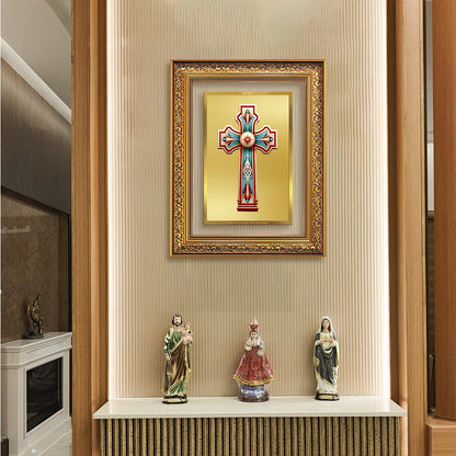 Diviniti 24K Gold Plated Holy Cross (Classic) Divine Wall Frame for Home Mandir & Office Decor | Luxury Spiritual Gift