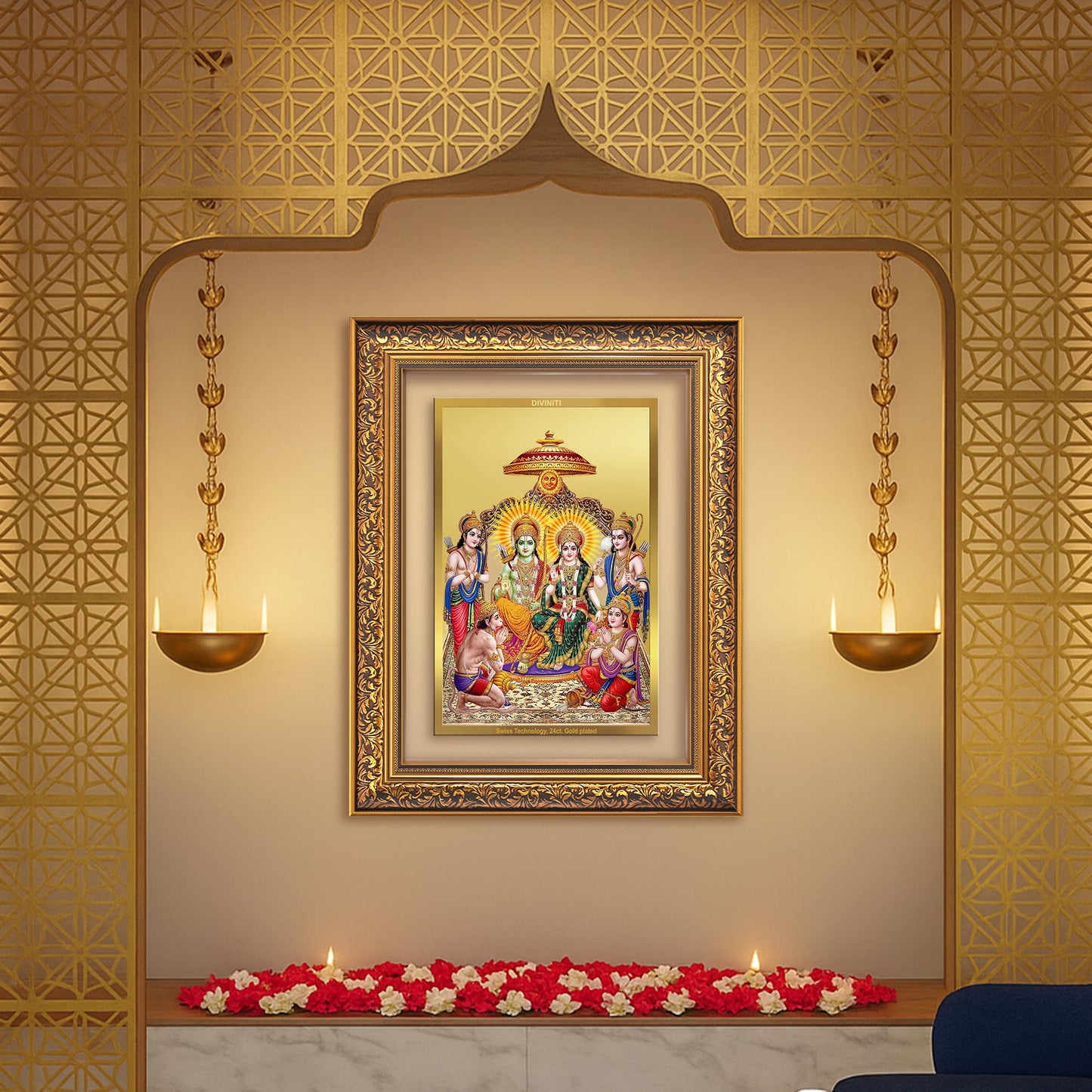 Diviniti 24K Gold Plated Ram Darbar Divine Wall Frame for Home Mandir & Office Decor | Luxury Spiritual Gift