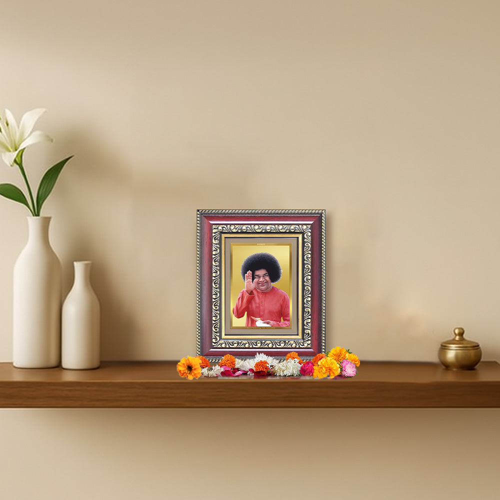 Diviniti 24K Gold Plated Satya Sai Baba (Classic) Divine Table Top Frame for Home Mandir & Office Decor | Luxury Spiritual Gift