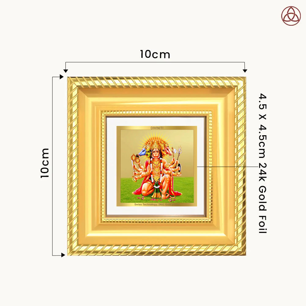 Panchmukhi Hanuman | Five-Faced Hanuman Tabletop Frame in 24K Gold Plated Foil