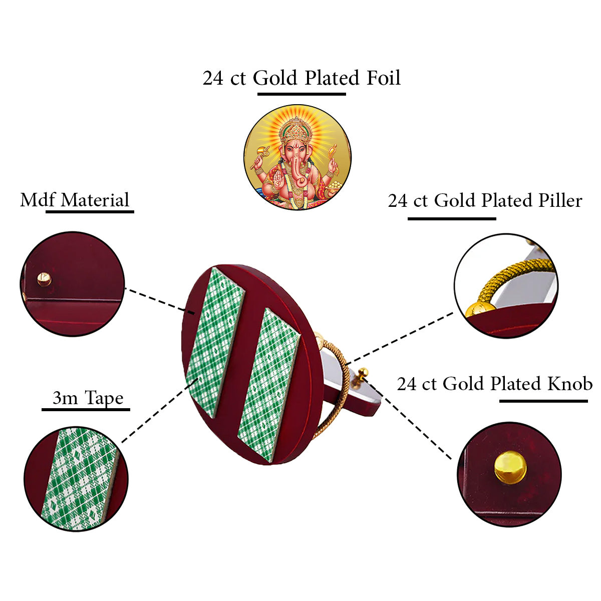 Lord Ganesha | Divine Ganpati 24K Gold Plated Photo Frame for Car Dashboard, Home Décor & Tabletop | Blessings of Success, Wisdom & Prosperity