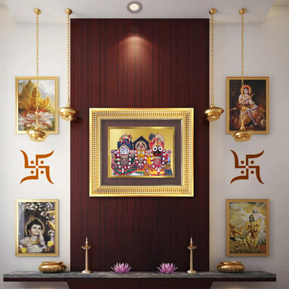 Diviniti 24K Gold Plated Jagannath Subhadra Balabhadra (Classic) Divine Wall Frame for Home Mandir & Office Decor | Luxury Spiritual Gift