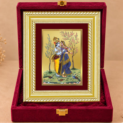 24K Gold-Plated Radha Krishna with Peacock Frame | Premium Gift Box | 21.5x17.5 CM