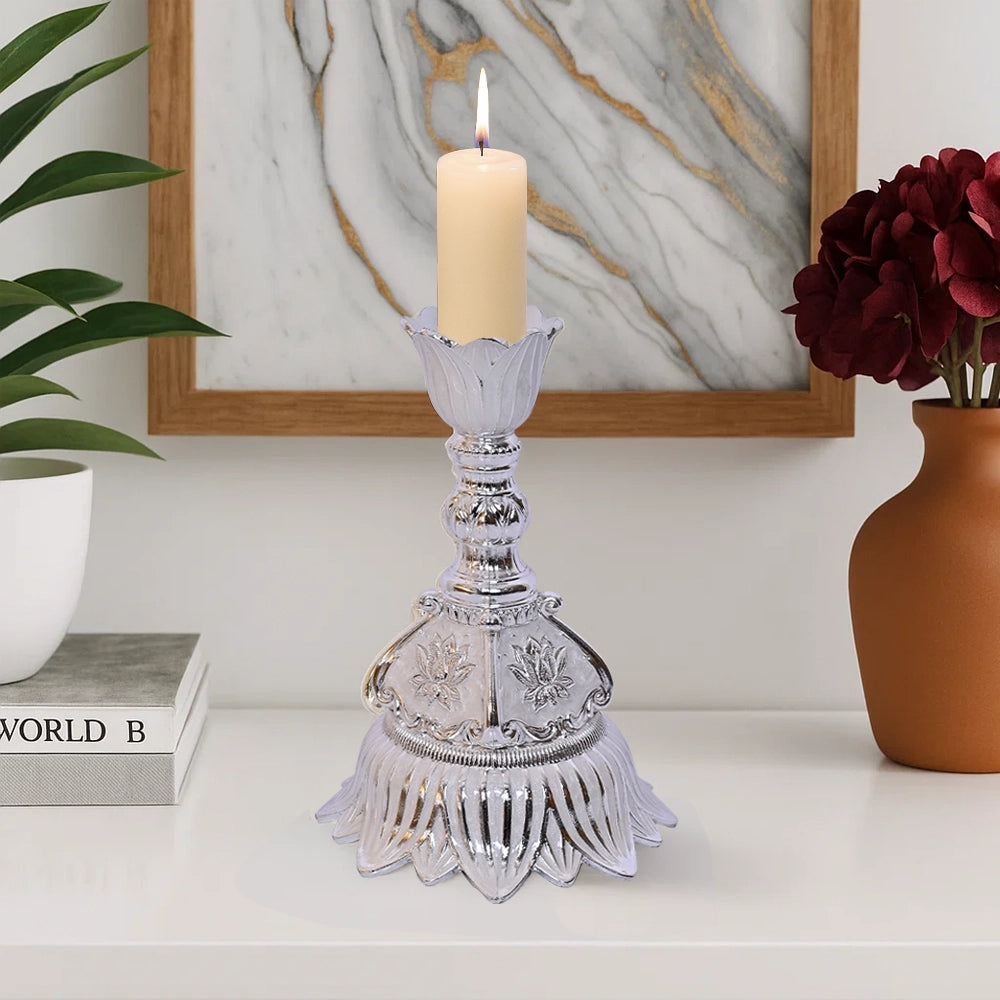 999 Silver Plated Candle Stand | Regal Finish Decorative Tabletop Piece for Décor and Gifting