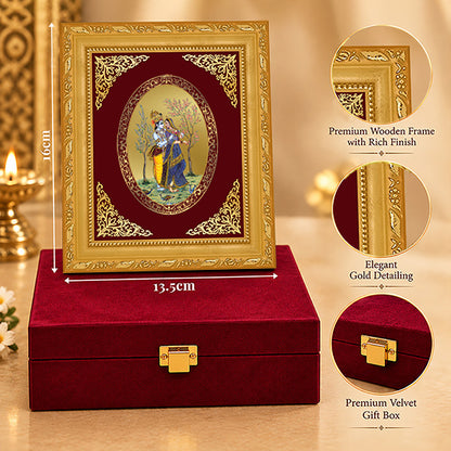 24K Gold-Plated Radha Krishna with Peacock Frame | Premium Gift Box | 16x13.5 CM
