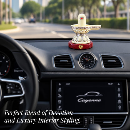999 Silver-Plated Shivling Resin Idol for Car Dashboard & Home Decor | Premium Gift Box | 8x8 CM