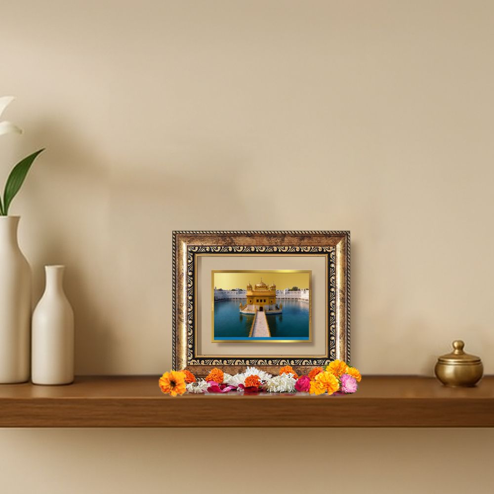 Diviniti 24K Gold Plated Golden Temple Divine Table Top Frame for Home Mandir & Office Decor | Luxury Spiritual Gift