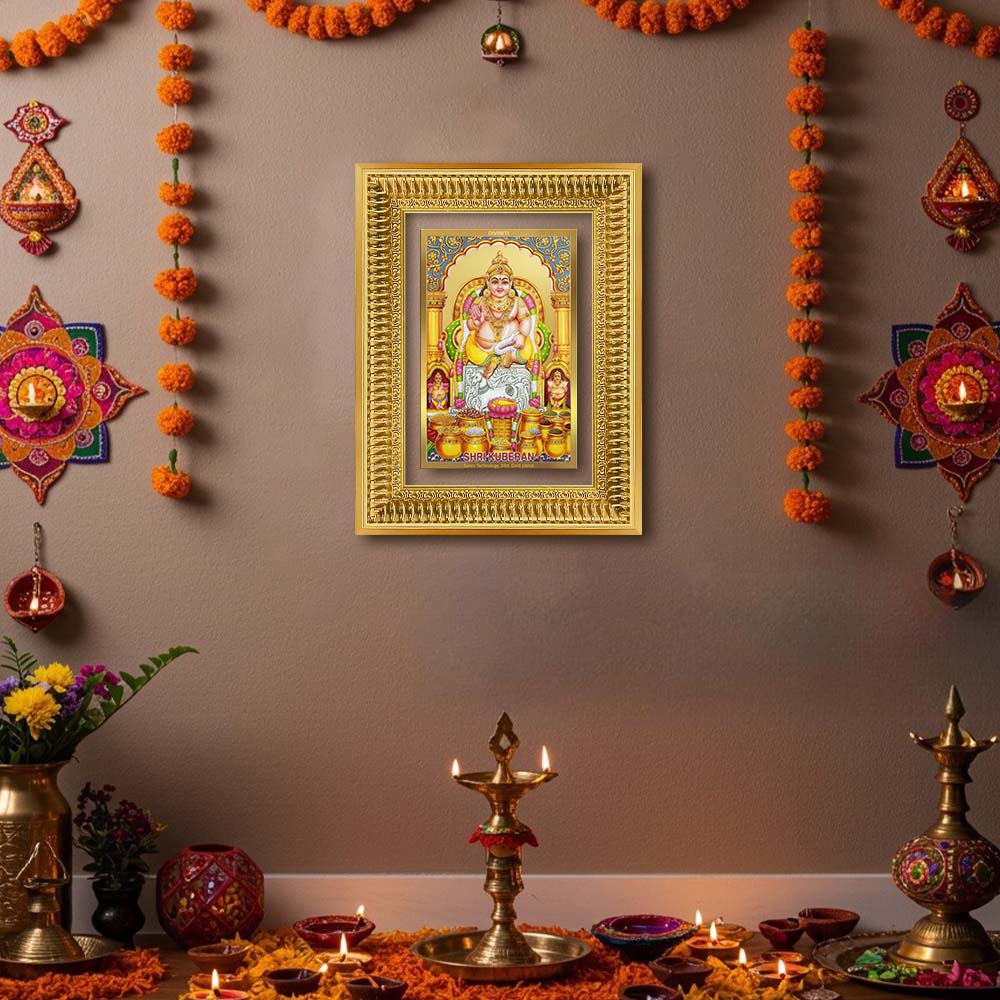 Diviniti 24K Gold Plated Kuber (Classic) Divine Wall Frame for Home Mandir & Office Decor | Luxury Spiritual Gift