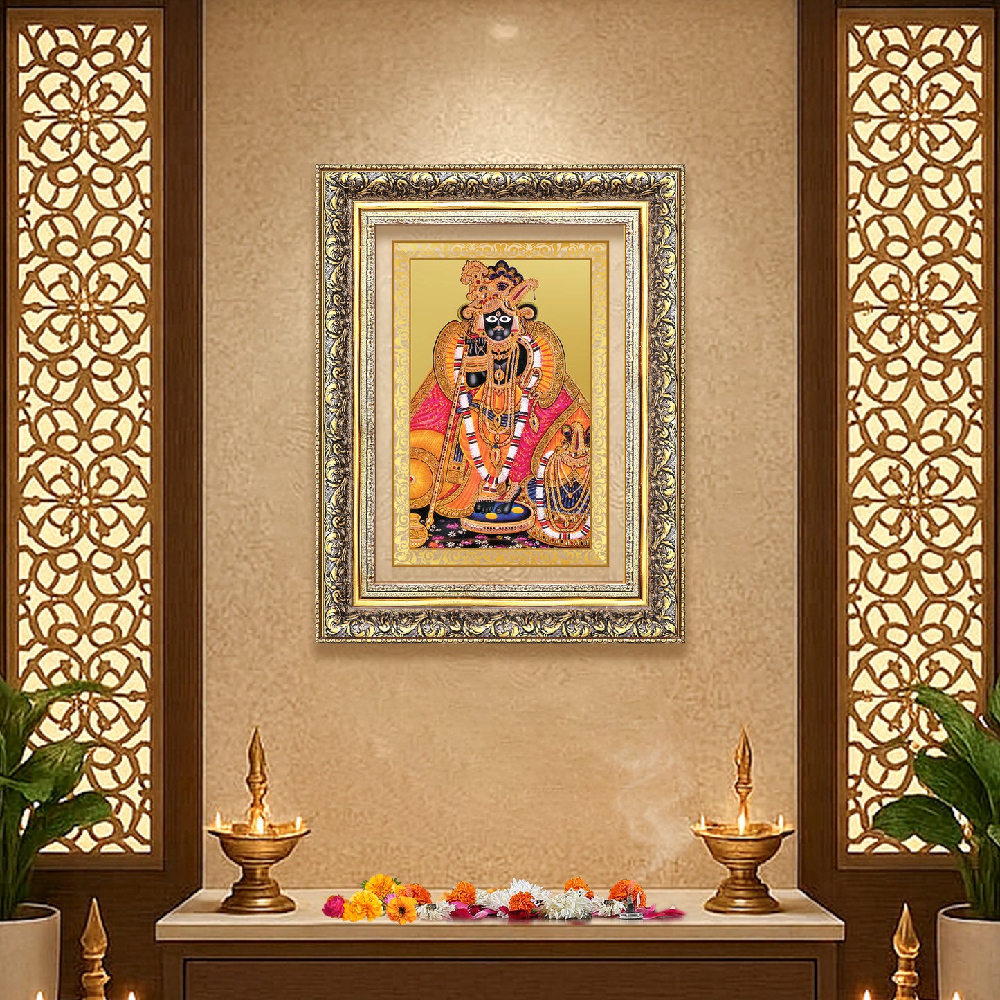 Diviniti 24K Gold Plated Banke Bihari Ji (Classic) Divine Wall Frame for Home Mandir & Office Decor | Luxury Spiritual Gift
