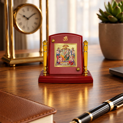 24K Gold-Plated Ram Darbar MDF Car Dashboard Frame | 7.5x9 CM