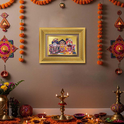 Diviniti 24K Gold Plated Jagannath Subhadra Balabhadra (Classic) Divine Wall Frame for Home Mandir & Office Decor | Luxury Spiritual Gift