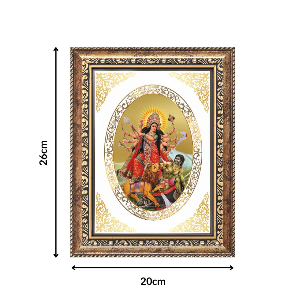 Durga Mahishasura Mardini | Divine Shakti Wall & Tabletop Royal Photo Frame in 24K Gold Plated Foil