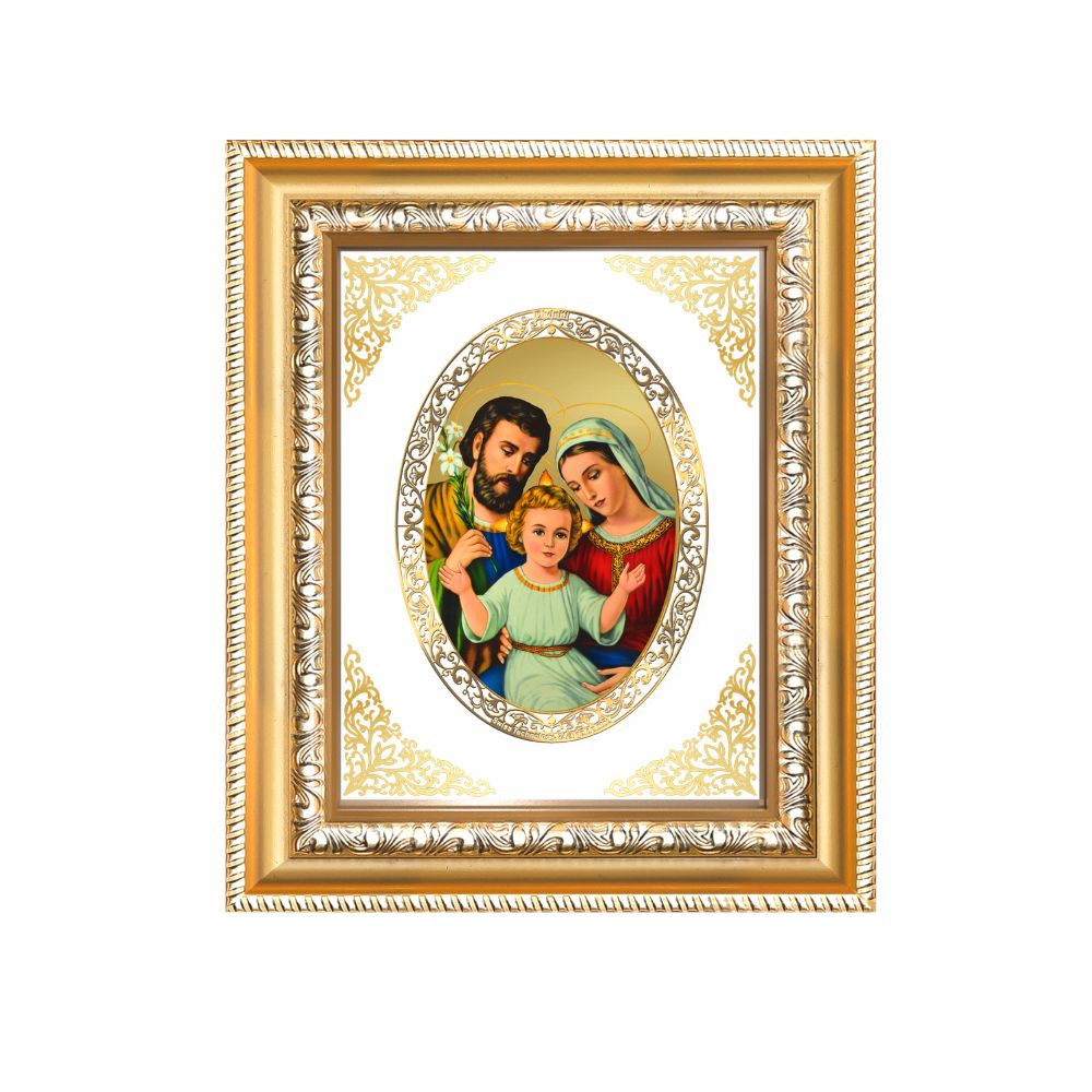 Holy Family (Jesus, Mary & Joseph) Divine Love & Unity Sacred Royal Tabletop Frame in 24K Gold Plated Foil