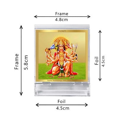 Diviniti 24K Gold Plated Foil Panchmukhi Hanuman Acrylic Frame for Car Dashboard, Puja Room, Home Decor, Tabletop, Festival Gift ACF3A (5.8x4.8 CM)
