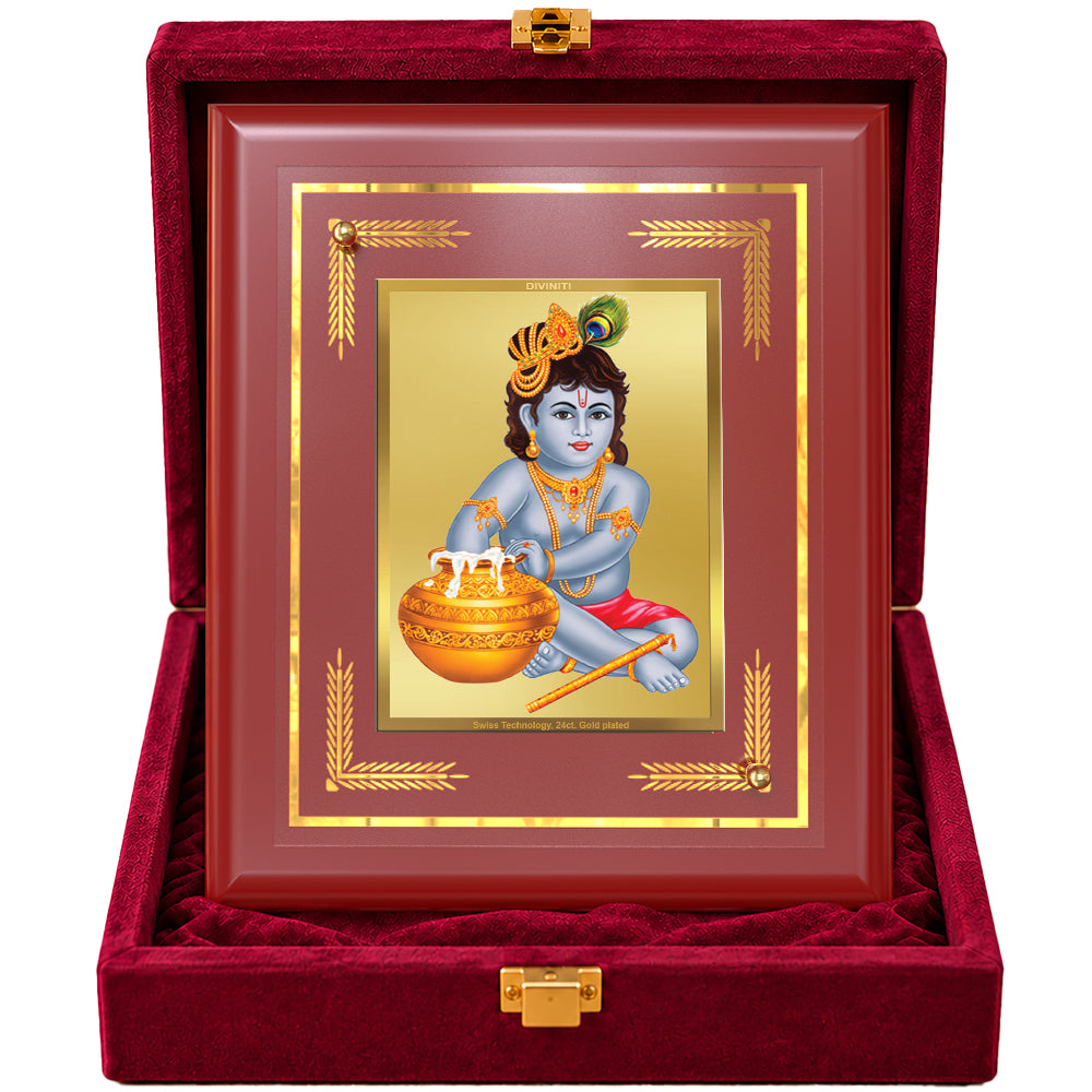 24K Gold-Plated Krishna Bal Gopal MDF Frame | Premium Gift Box | 13.5x10 CM