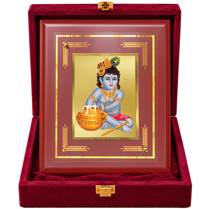 24K Gold-Plated Krishna Bal Gopal MDF Frame | Premium Gift Box | 13.5x10 CM