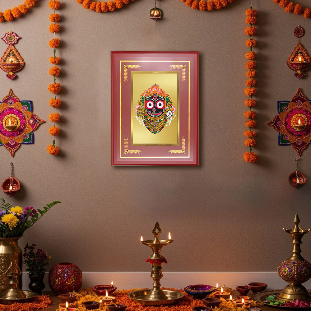 Diviniti 24K Gold Plated Lord Jagannath Blessing Tabletop Photo Frame | Divine Protection, Compassion & Spiritual Grace