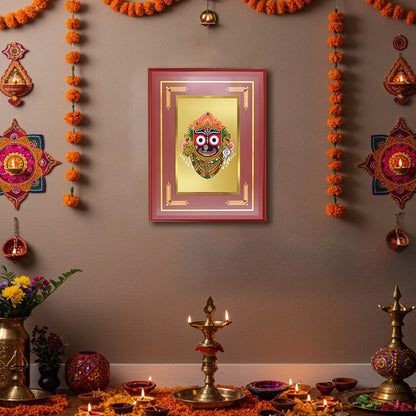 Diviniti 24K Gold Plated Lord Jagannath Blessing Tabletop Photo Frame | Divine Protection, Compassion & Spiritual Grace