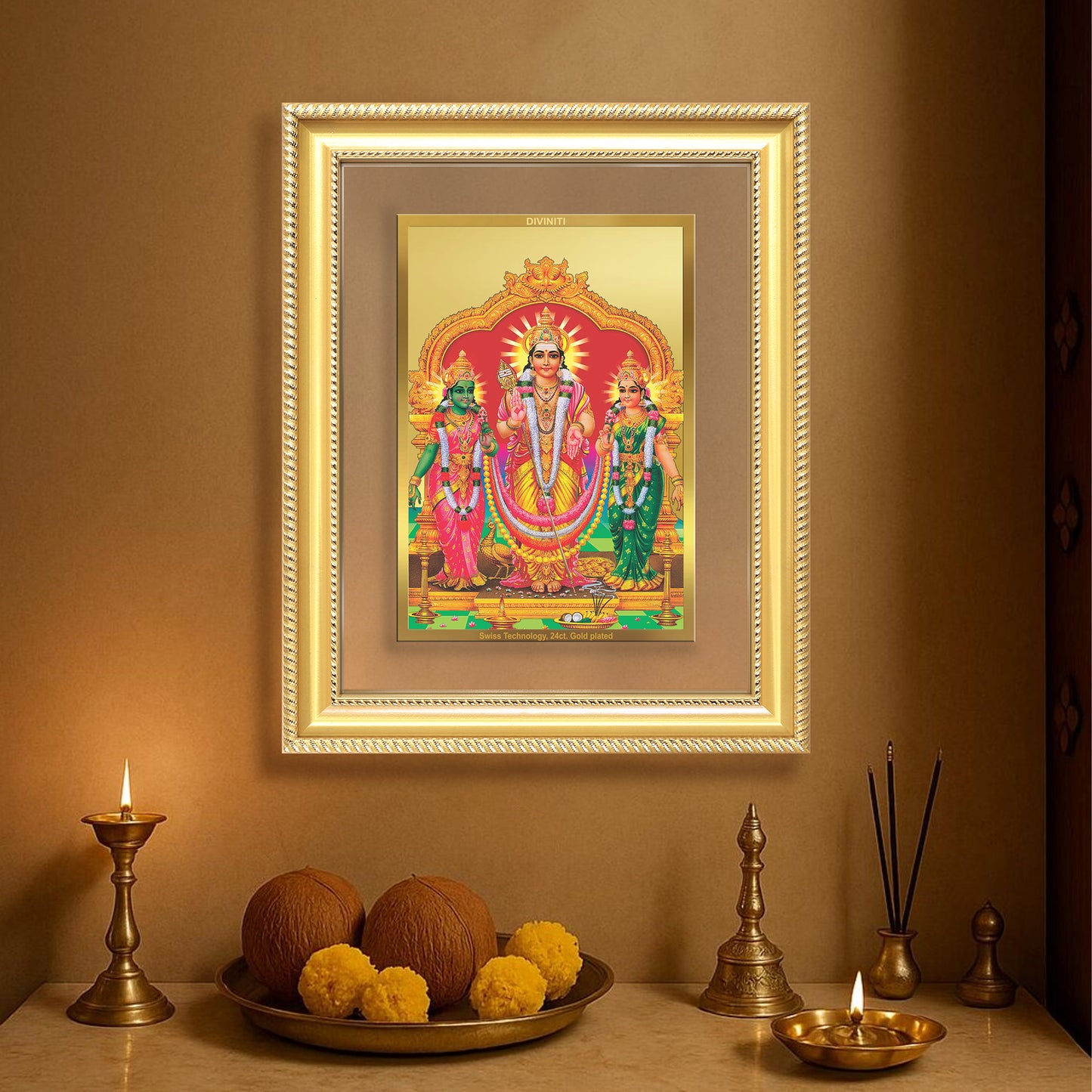 Diviniti 24K Gold Plated Murugan Velli (Classic) Divine Wall Frame for Home Mandir & Office Decor | Luxury Spiritual Gift