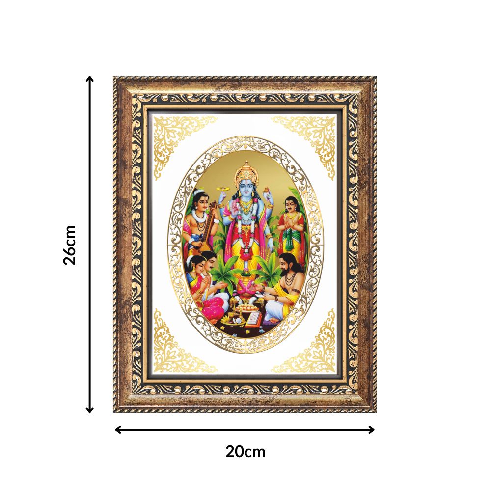 Lord Satyanarayan Divine Vishnu Sacred Vrat & Blessings Royal Tabletop Frame in 24K Gold Plated Foil