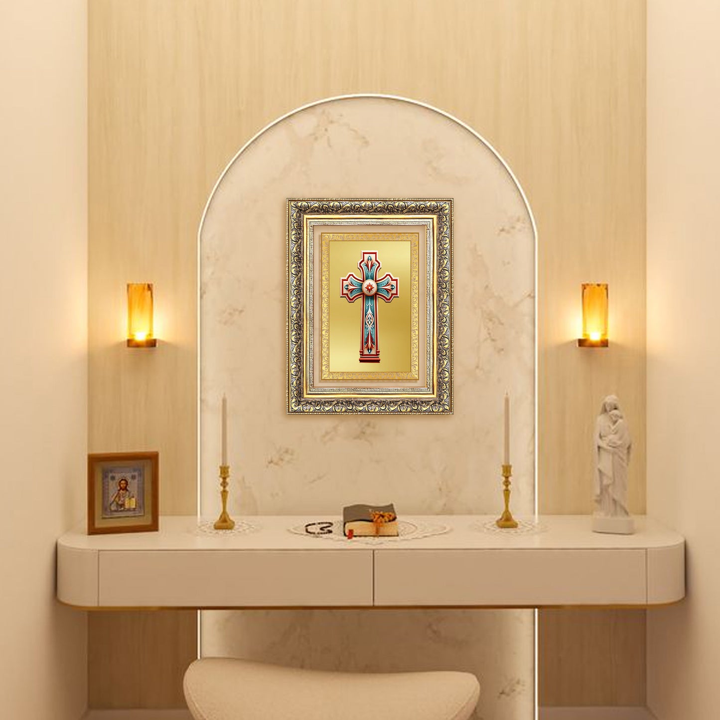 Diviniti 24K Gold Plated Holy Cross (Classic) Divine Wall Frame for Home Mandir & Office Decor | Luxury Spiritual Gift