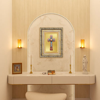 Diviniti 24K Gold Plated Holy Cross (Classic) Divine Wall Frame for Home Mandir & Office Decor | Luxury Spiritual Gift